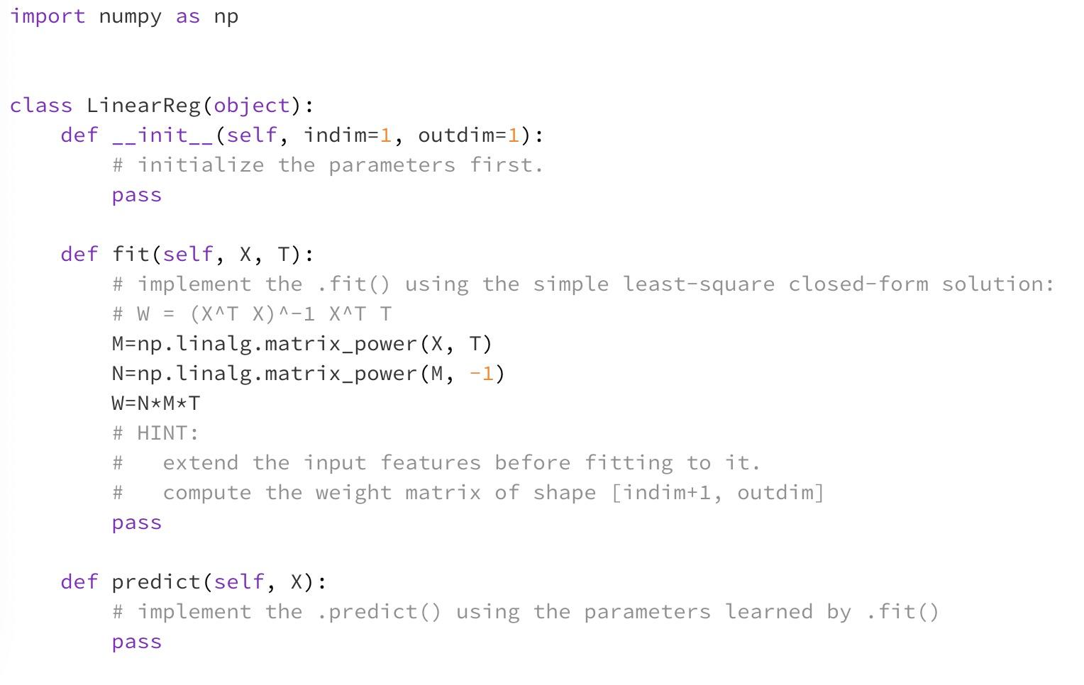 Solved import numpy as np class Linear Reg (object): def | Chegg.com