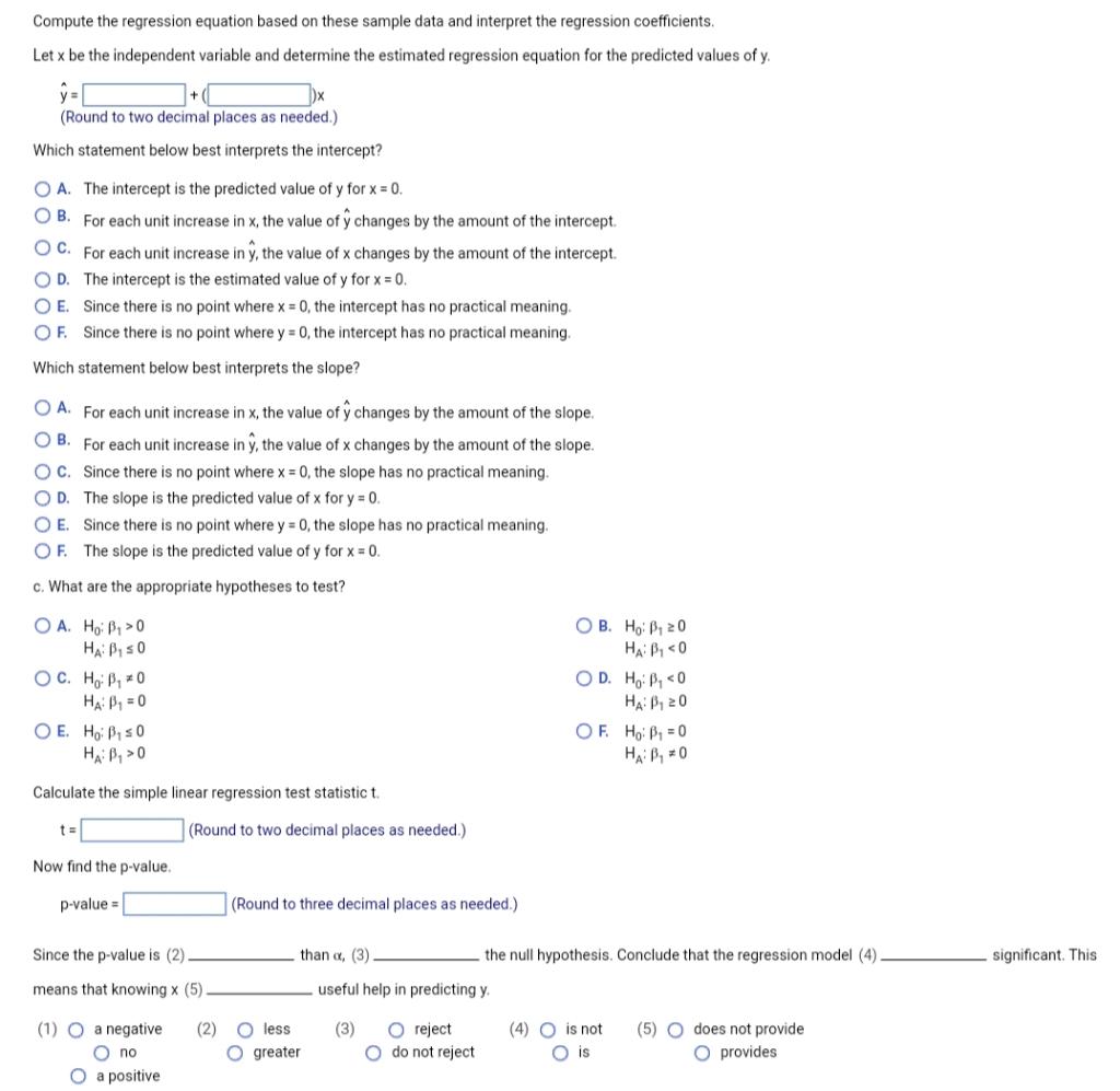 Solved Use the following sample data for variables y and x | Chegg.com