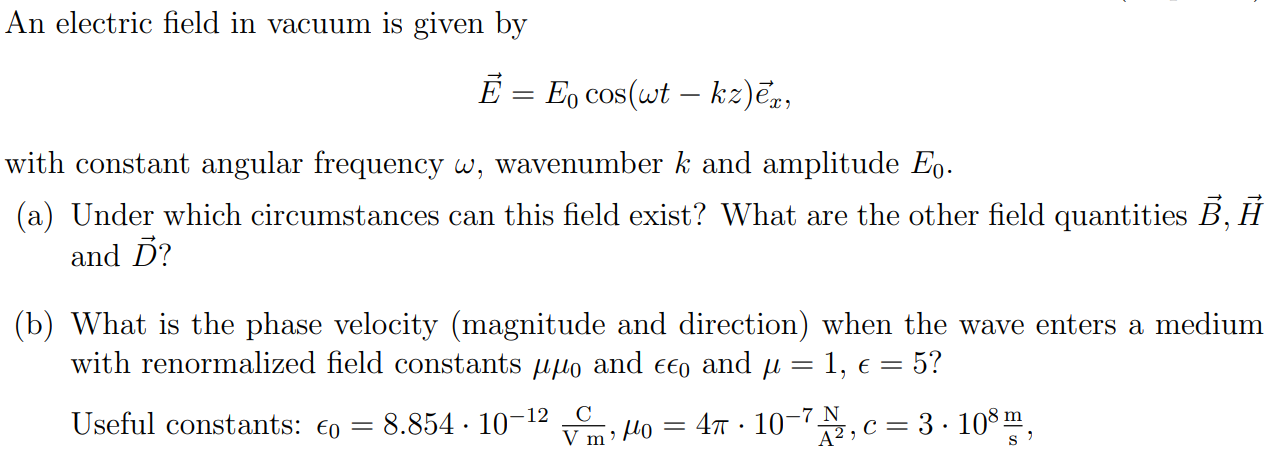 Solved An Electric Field In Vacuum Is Given By E E Cos Chegg Com