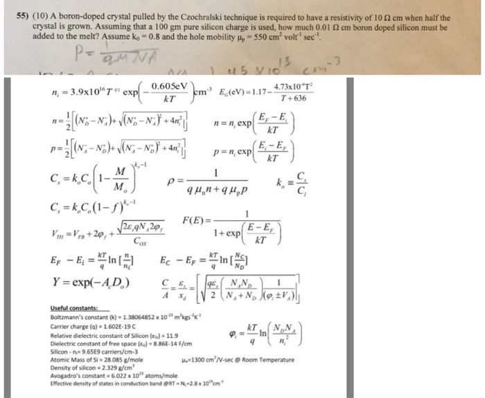 Solved 55) ( 10) A borondoped crystal pulled by the