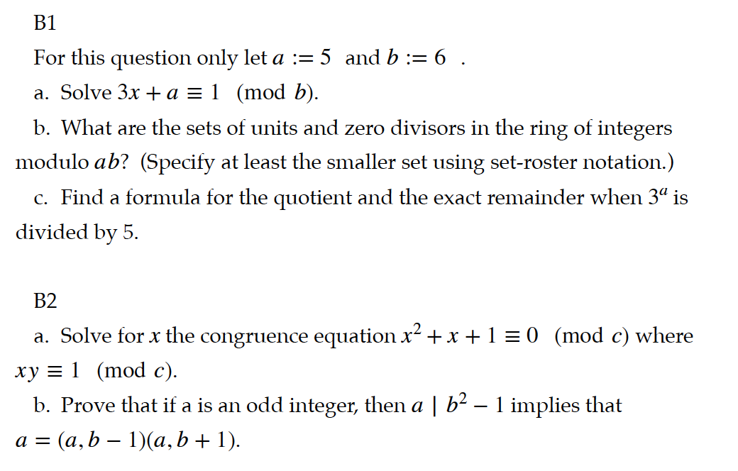 Solved B1 For this question only let a := 5 and b := 6 . a. | Chegg.com