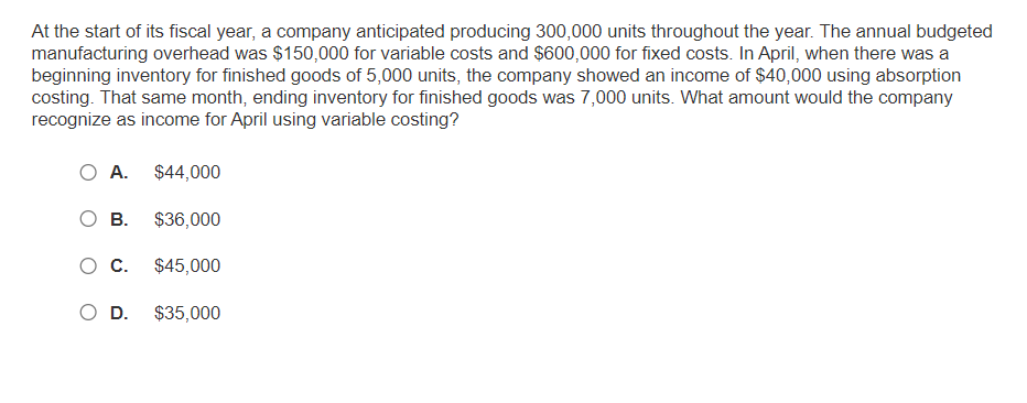 Solved At the start of its fiscal year, a company | Chegg.com