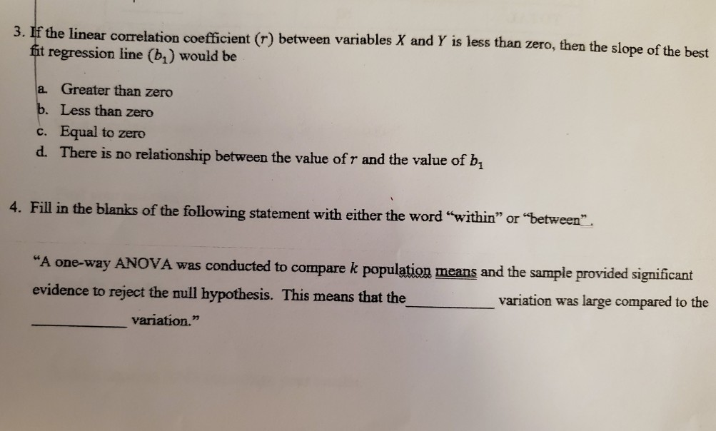 Solved 3. If the linear correlation coefficient (r) between | Chegg.com