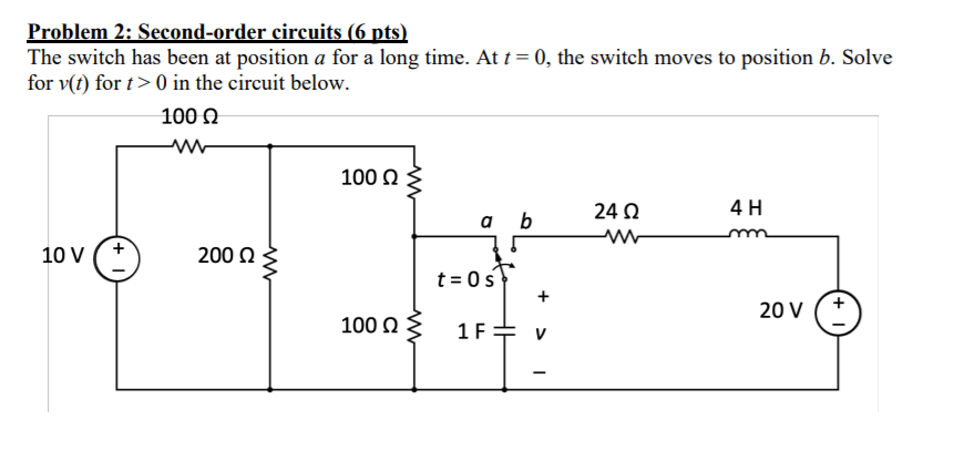 Solved Problem 2: Second-order circuits 6 pts) The switch | Chegg.com