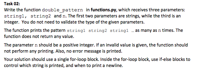 Solved Task 02: Write the function double pattern in | Chegg.com