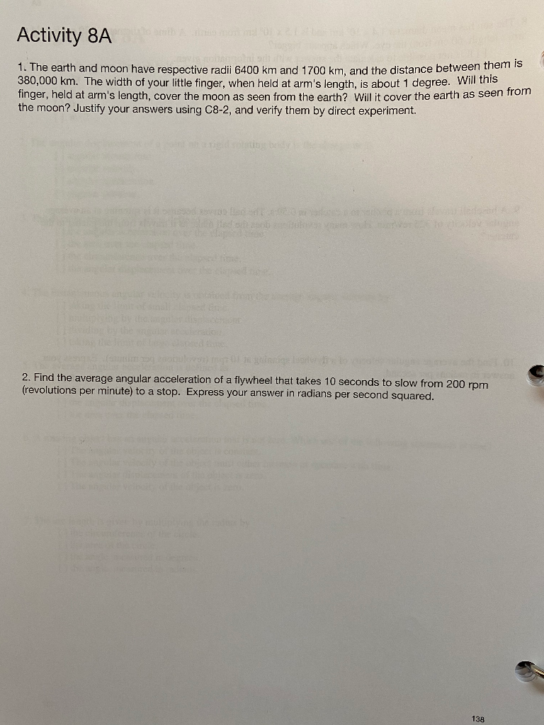 Solved Activity 8A 1. The earth and moon have respective | Chegg.com