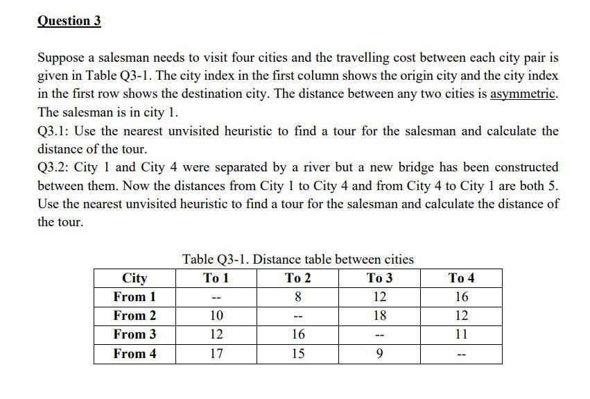 Solved Question 3 Suppose A Salesman Needs To Visit Four | Chegg.com