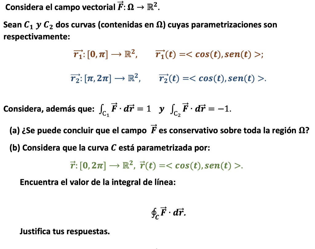 Considera el campo vectorial Ē: 12 → R2. Sean C1 y C2 dos curvas (contenidas en 2) cuyas parametrizaciones son respectivament