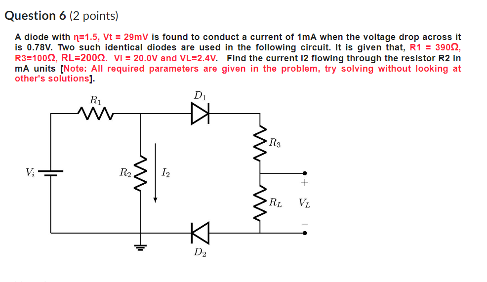 Solved A diode with η=1.5,Vt=29mV is found to conduct a | Chegg.com