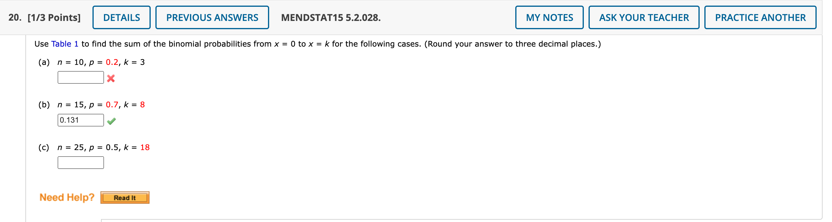 Solved 20. [1/3 Points] DETAILS PREVIOUS ANSWERS MENDSTAT15 | Chegg.com