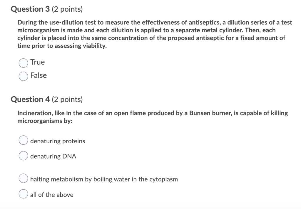 Solved Question 3 (2 points) During the usedilution test to Chegg