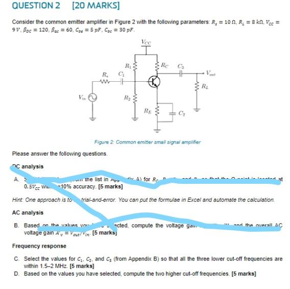 Solved QUESTION 2 [20 MARKS] Consider the common emitter | Chegg.com