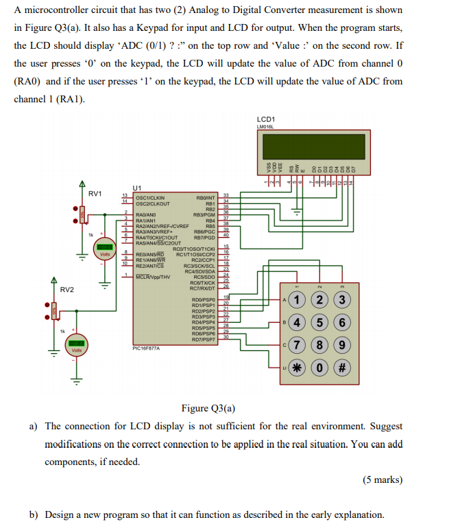 A microcontroller circuit that has two (2) Analog to | Chegg.com