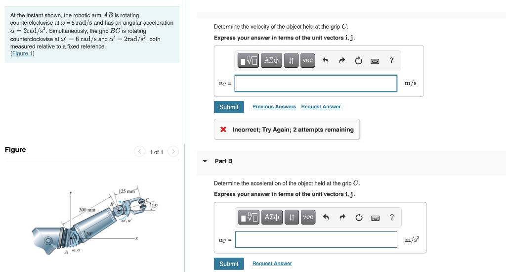 Solved At the instant shown, the robotic arm AB is rotating | Chegg.com 