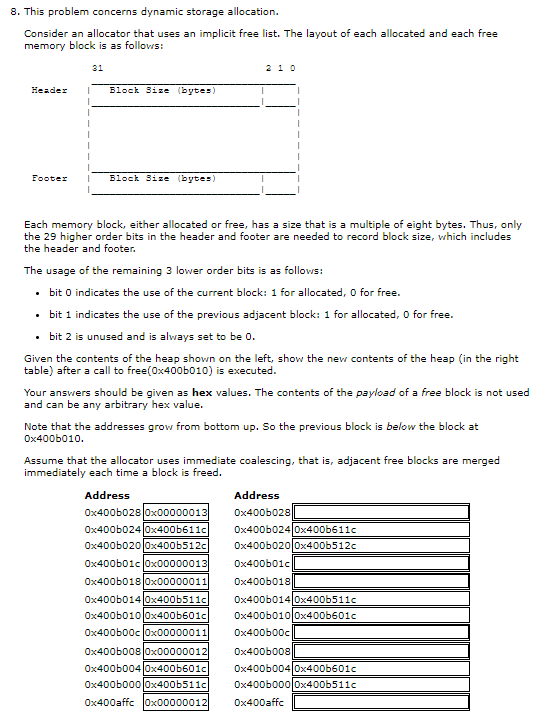 Solved 8. This problem concerns dynamic storage allocation. | Chegg.com