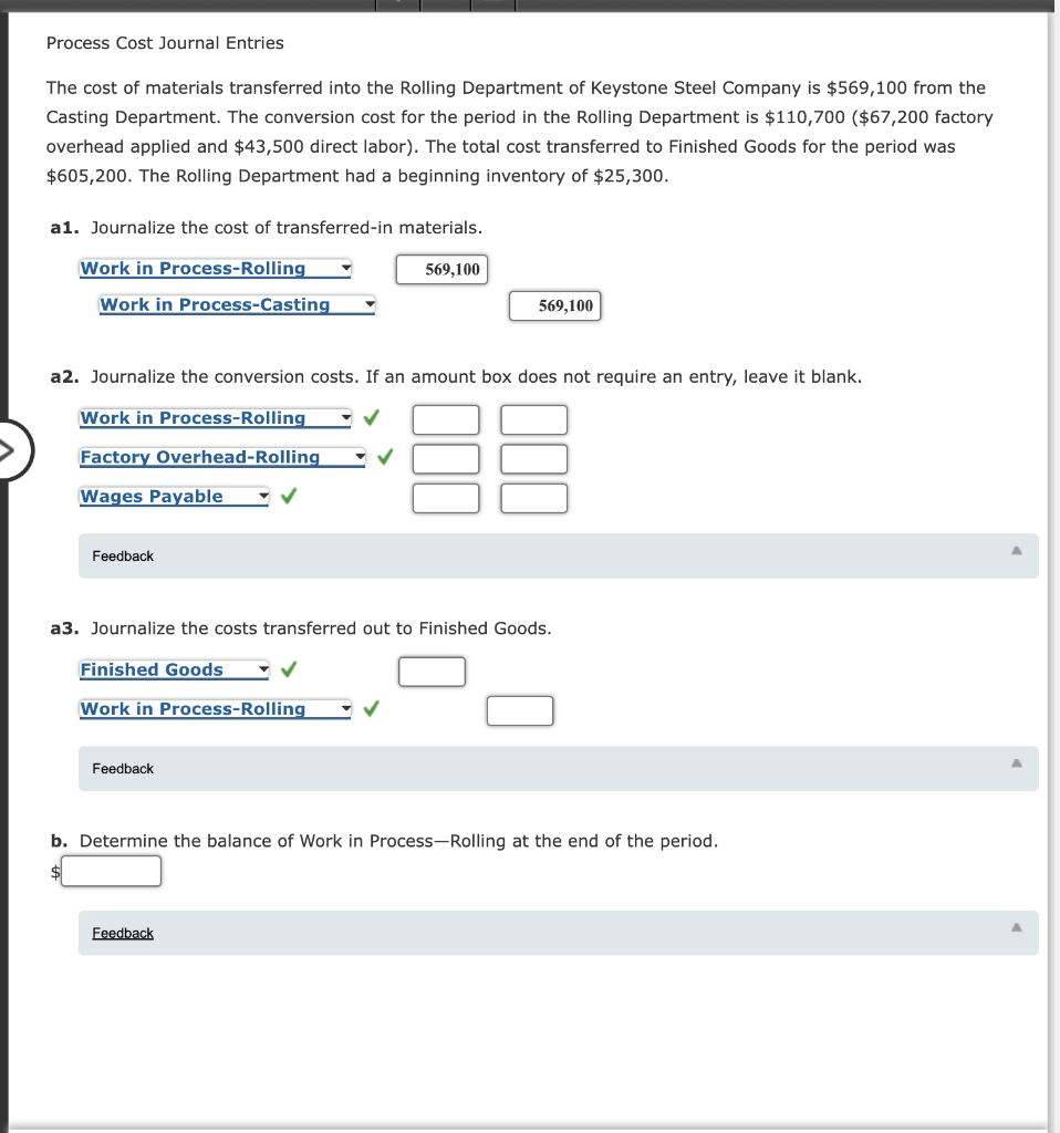 Solved Process Cost Journal Entries The cost of materials