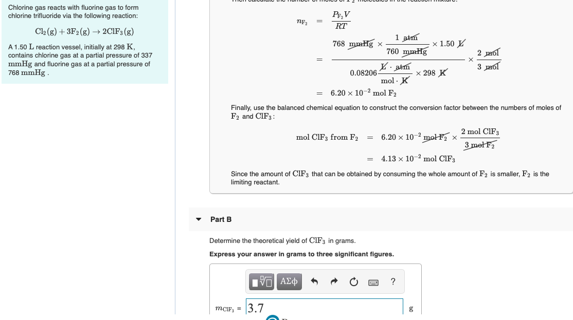 solved-chlorine-gas-reacts-with-fluorine-gas-to-form-chegg