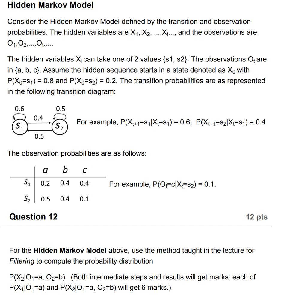 Solved Hidden Markov Model Consider the Hidden Markov Model | Chegg.com