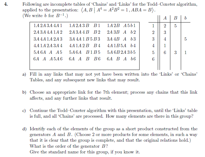 Following are incomplete tables of 'Chains' and | Chegg.com