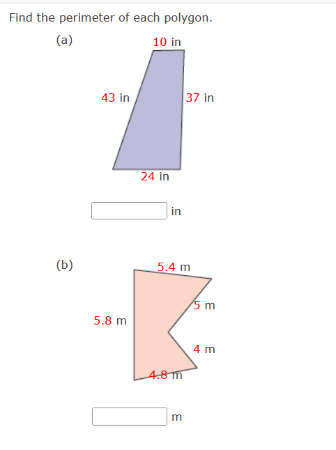 Solved Find the perimeter of each polygon. (a) in (b) | Chegg.com