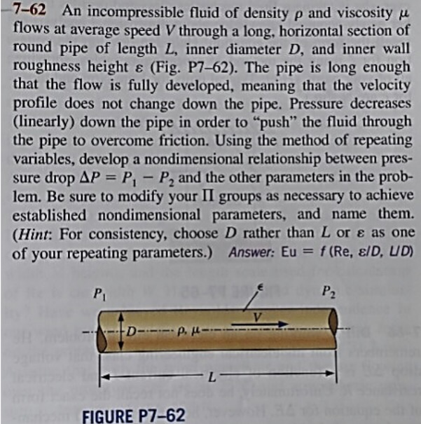 Solved 7-62 An incompressible fluid of density ρ and | Chegg.com