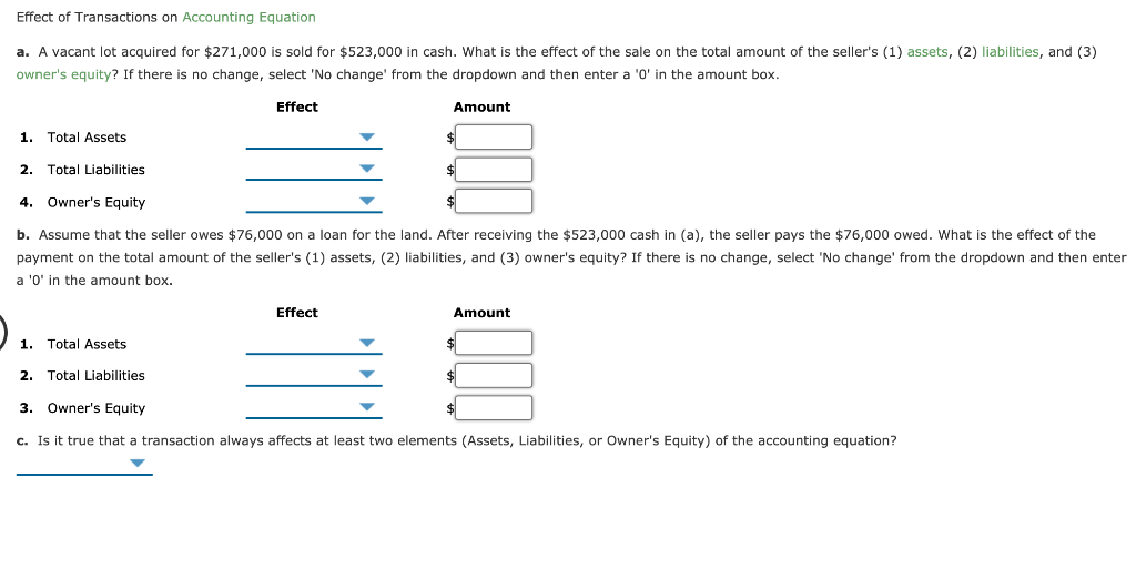 Solved Effect of Transactions on Accounting Equation a. A | Chegg.com