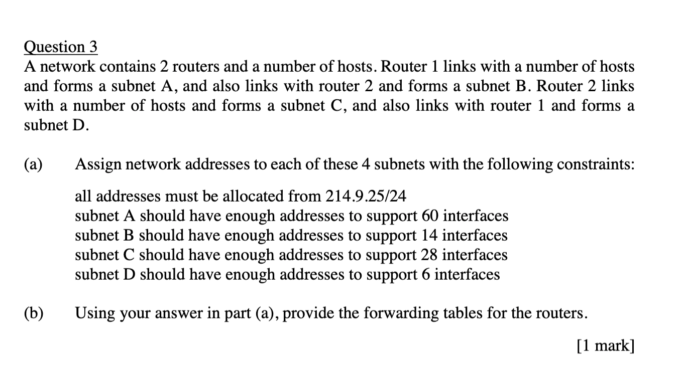 Solved Question 3 A Network Contains 2 Routers And A Number | Chegg.com