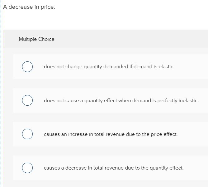 Solved A decrease in price: Multiple Choice does not change | Chegg.com