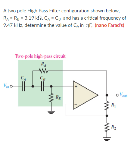 Solved A two pole High Pass Filter configuration shown | Chegg.com