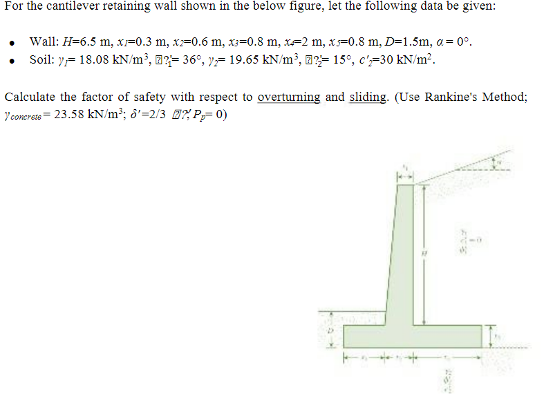 Solved For the cantilever retaining wall shown in the below | Chegg.com