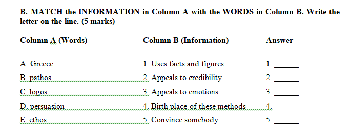 Solved B. MATCH The INFORMATION In Column A With The WORDS | Chegg.com