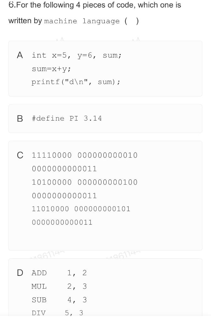 Solved 6.For The Following 4 Pieces Of Code, Which One Is | Chegg.com