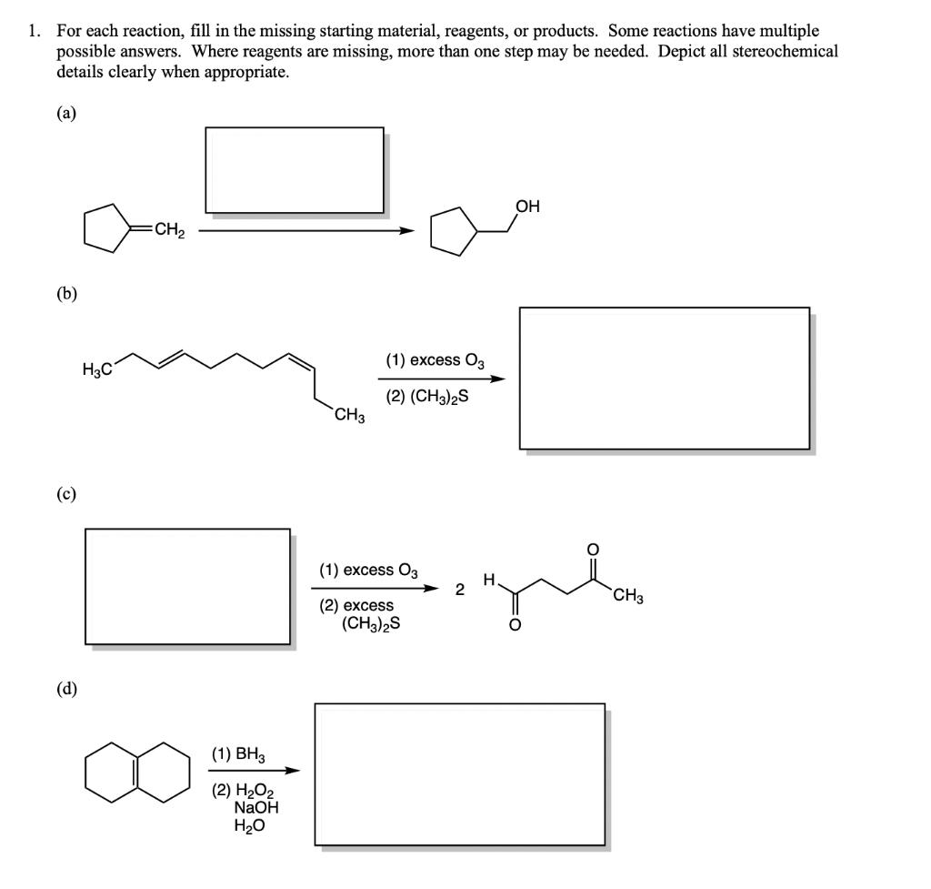 Solved 1. For each reaction, fill in the missing starting | Chegg.com