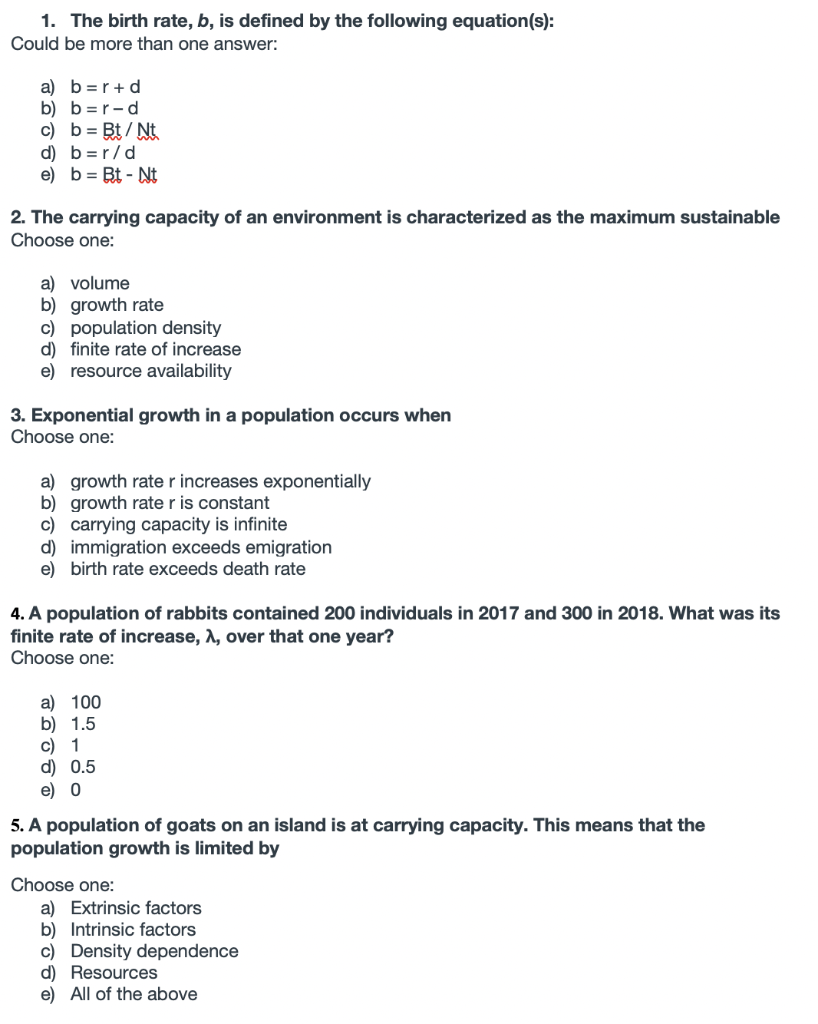 Solved 1. The birth rate, b, is defined by the following | Chegg.com