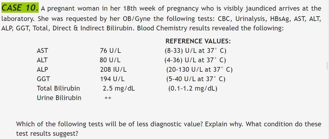 Solved Case 10 A Pregnant Woman In Her 18th Week Of Chegg Com