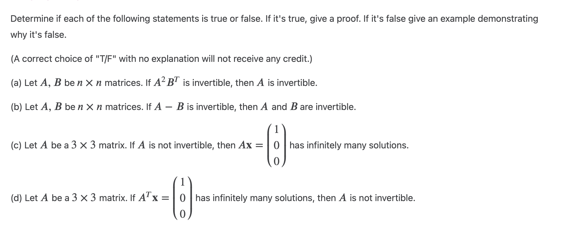 Solved Determine if each of the following statements is true | Chegg.com