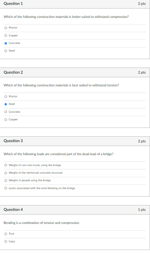 Solved Question 1 2 pts Which of the following construction | Chegg.com