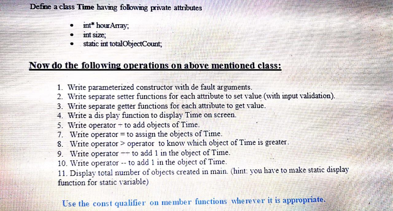 Solved Defne a class Time having following private | Chegg.com