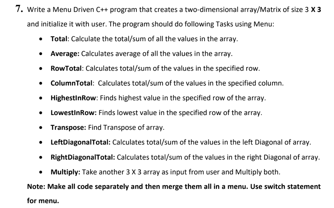 Solved 7. Write a Menu Driven C++ program that creates a | Chegg.com