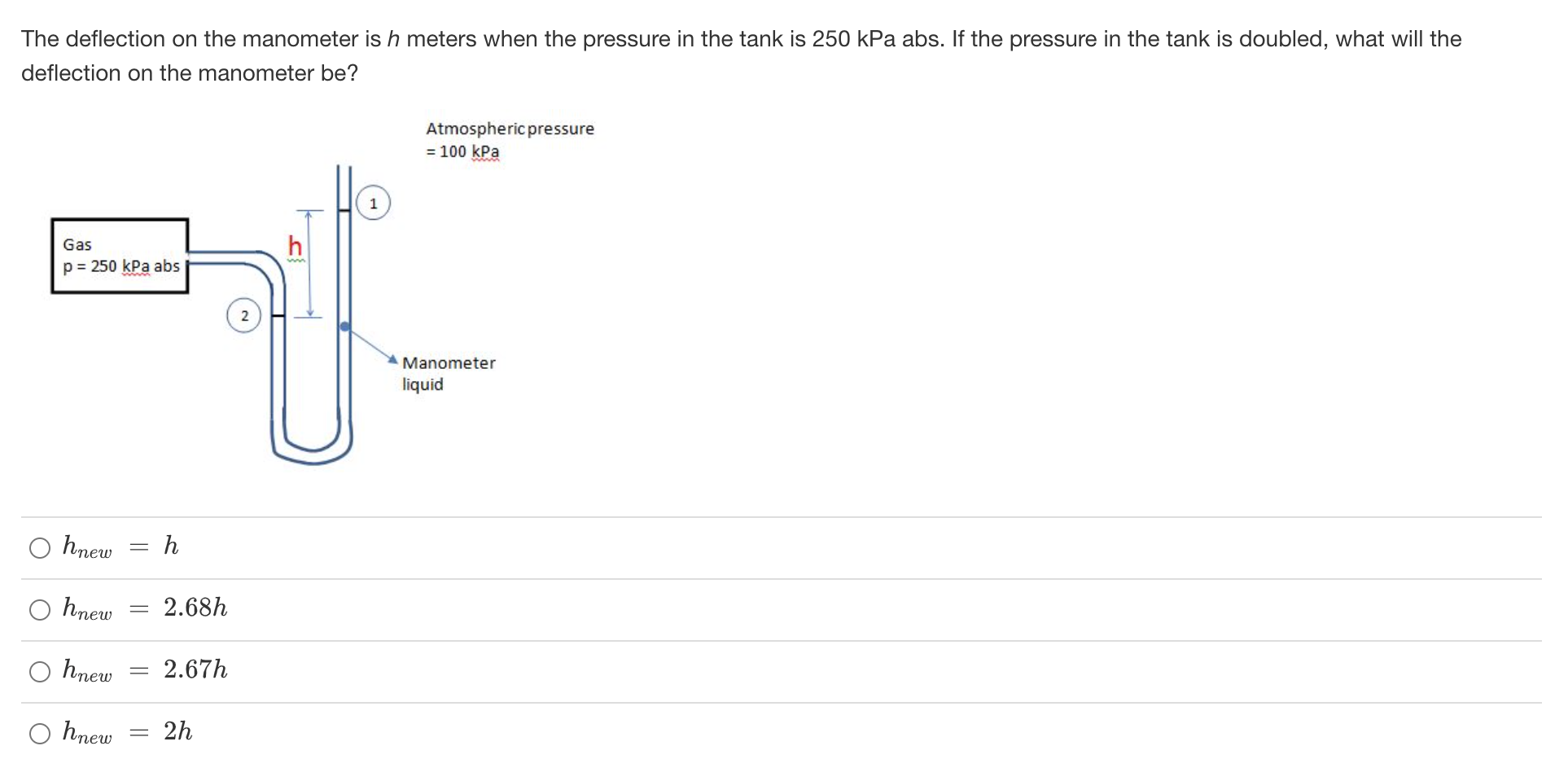 Solved The deflection on the manometer is h meters when the | Chegg.com