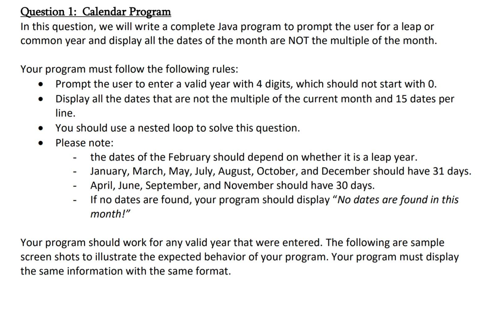 Solved Question 1: Calendar Program In this question, we | Chegg.com