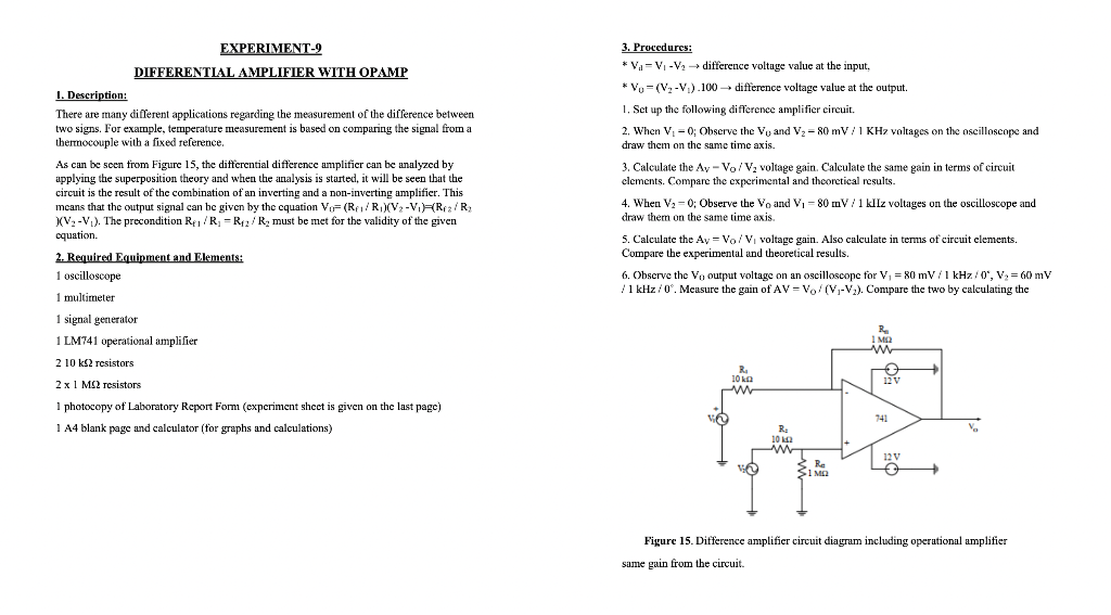 differential amplifier using op amp experiment