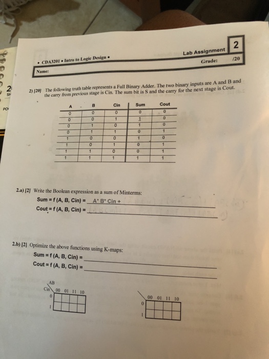 Solved Lab Assignment /20 ·CA3201 * Intro to Logic Design . | Chegg.com