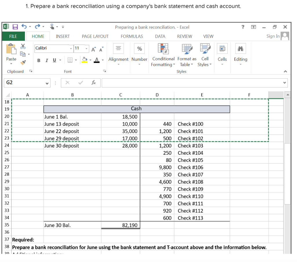 Solved 1. Prepare a bank reconciliation using a company's | Chegg.com