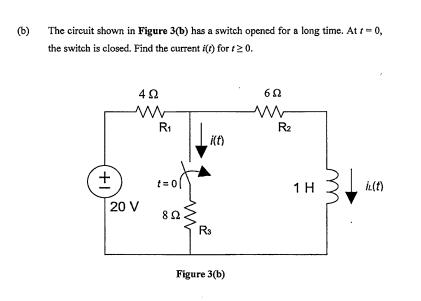 Solved (b) The Circuit Shown In Figure 3(b) Has A Switch | Chegg.com