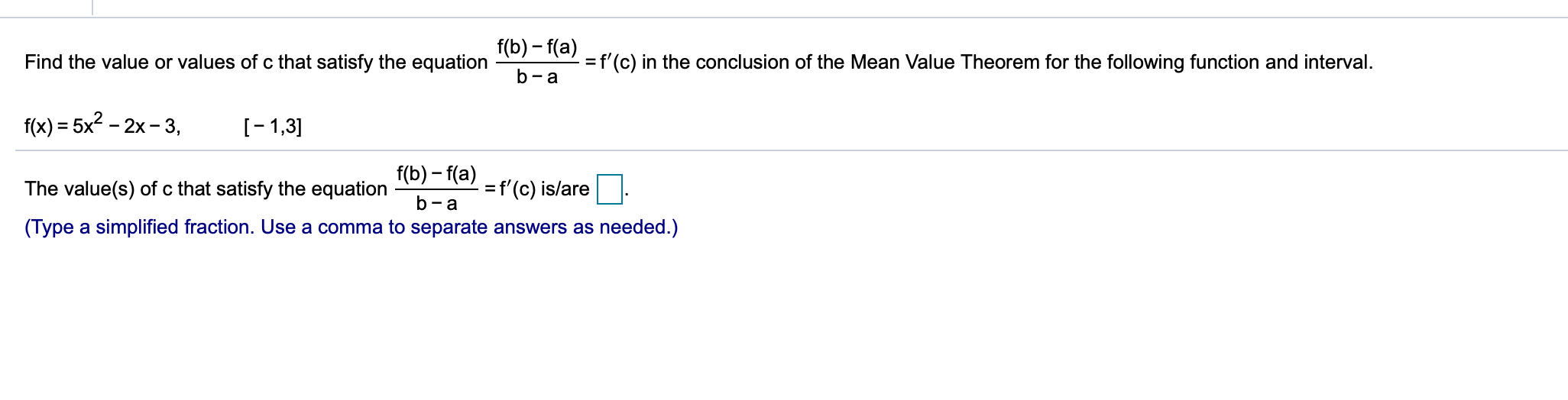 Solved f(b) – f(a) Find the value or values of c that | Chegg.com