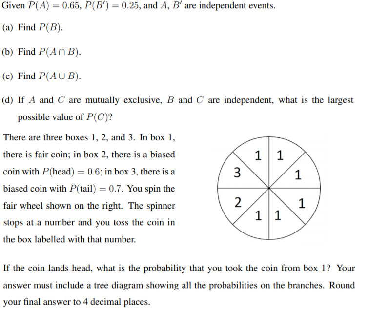 Solved Given P A 0.65 P B 0.25 and A B are Chegg