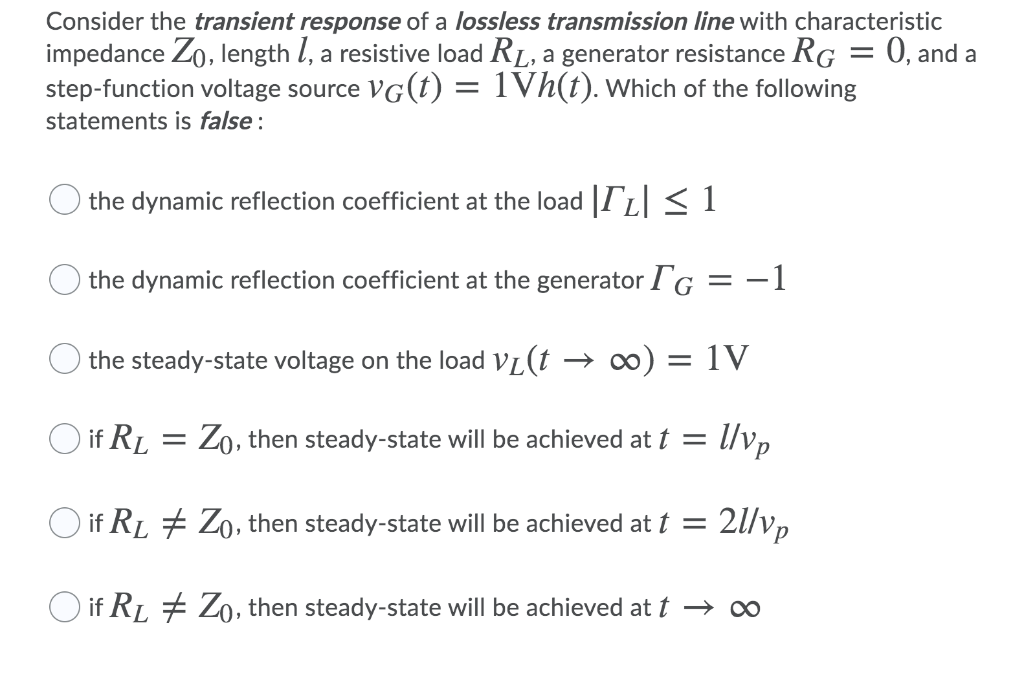 Solved Consider The Transient Response Of A Lossless Tran Chegg Com