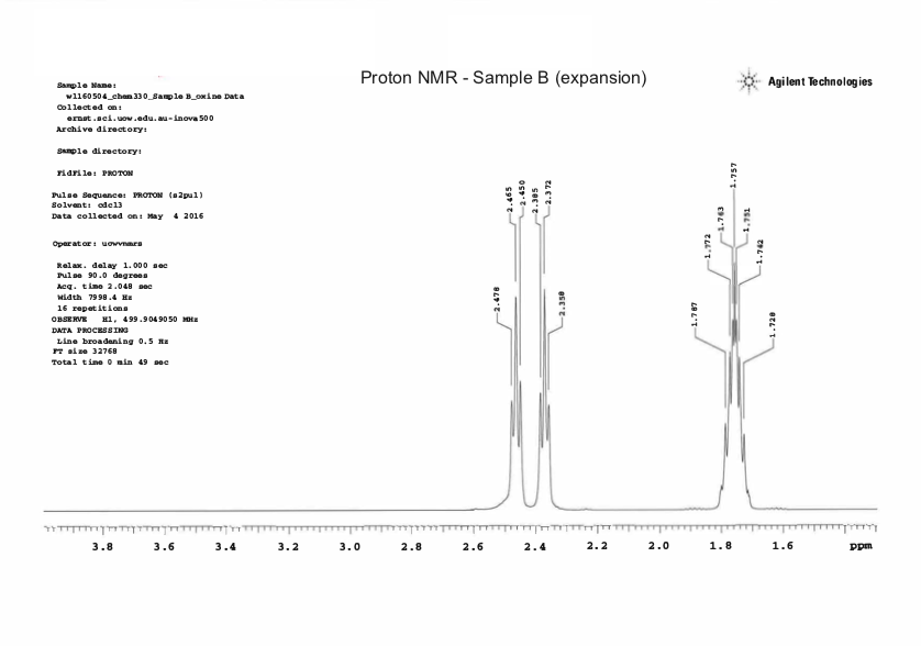 Solved Proton NMR - Sample B Agilent Technologies Sample | Chegg.com