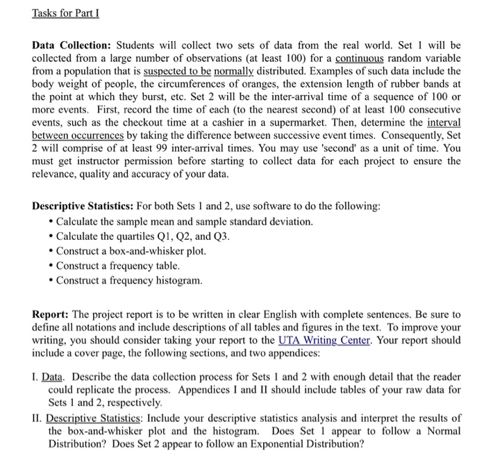 Tasks for Part I Data Collection: Students will | Chegg.com